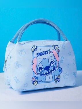 Light Blue Stitch insulated snack, lunch Tote Bag with Top Handles